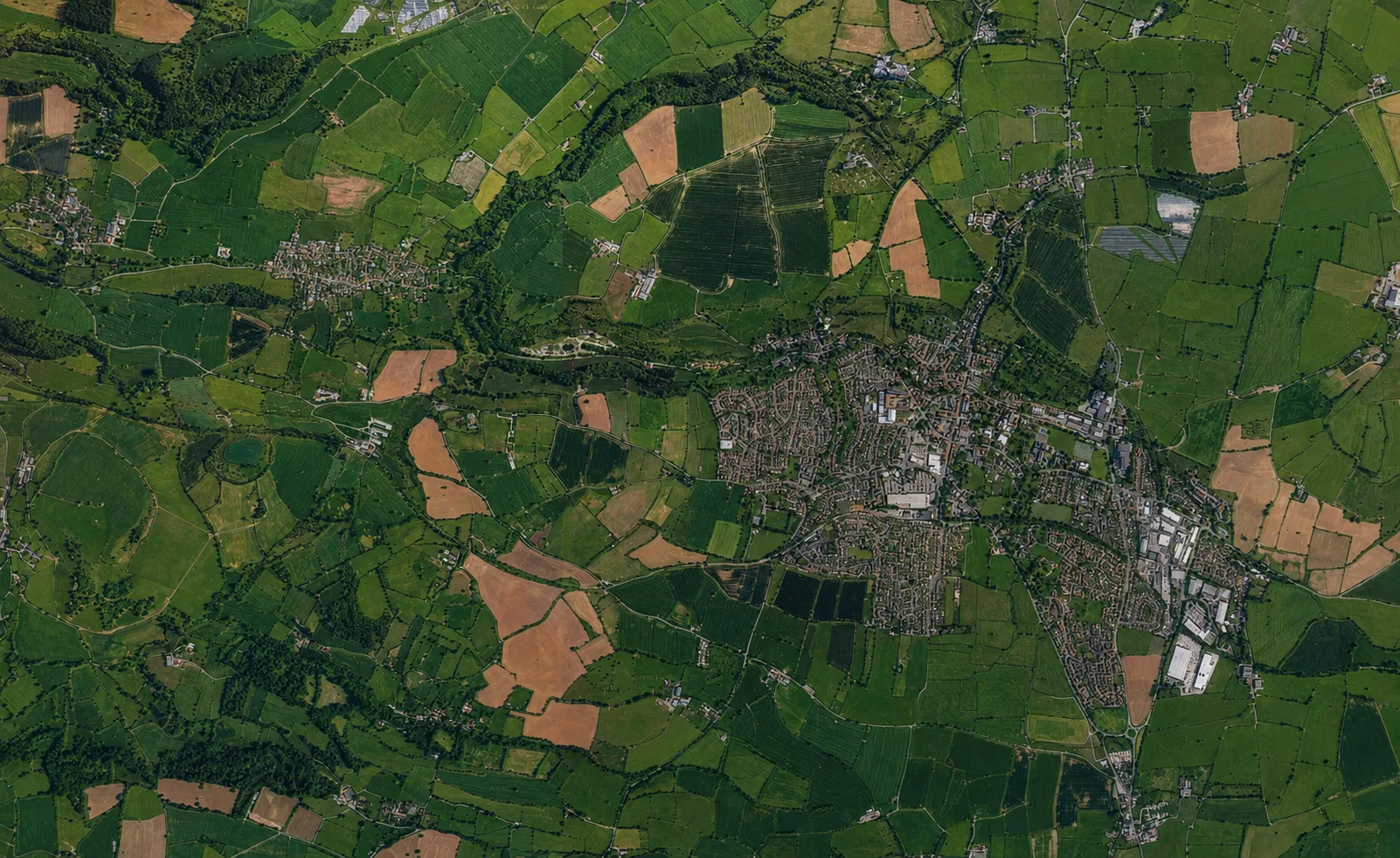 Aerial satellite view of Somerset, UK